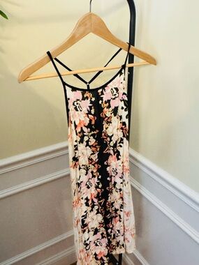 Floral Strappy Slip Dress in Black and Pink